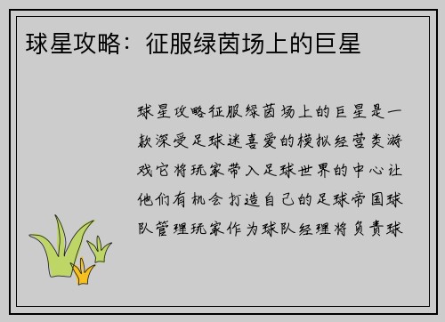 球星攻略：征服绿茵场上的巨星